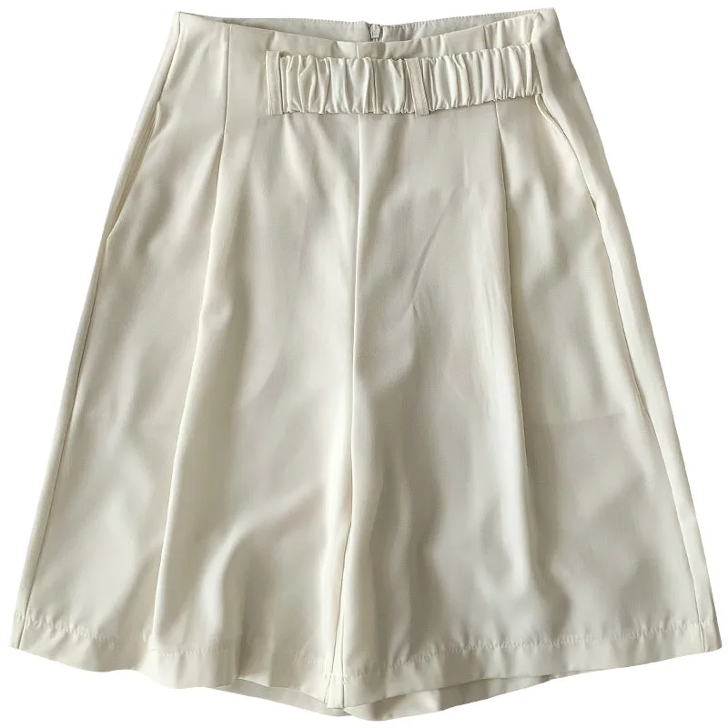 

Kimutomo Solid Color Casual Shorts Women Spring 2021 New Korean Fashion Female High Waist Pockets Wide Legs Bottoms Casual