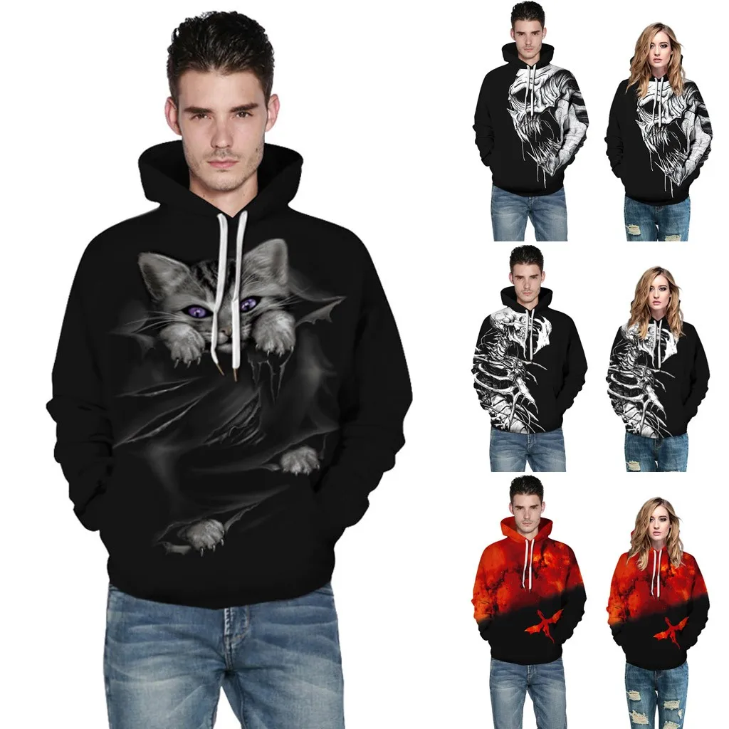 Толстовка с капюшоном и принтом на Хэллоуин для мужчин женщин|Женские толстовки свитшоты| |