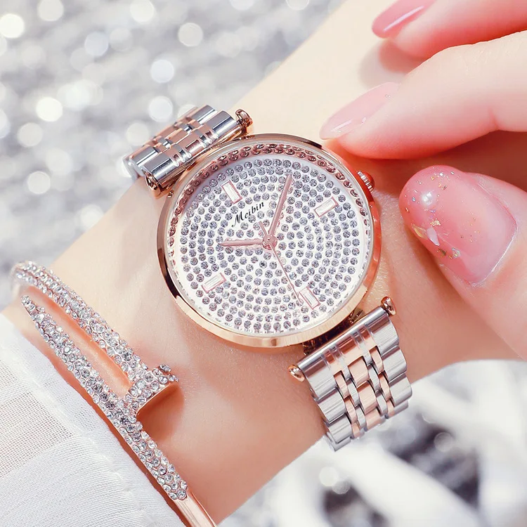 

MEIBIN New Women Luxury Jewel Quartz Watch Waterproof Stainless Steel Strap Watch For Women Fashion Date Clock Diamond Watches