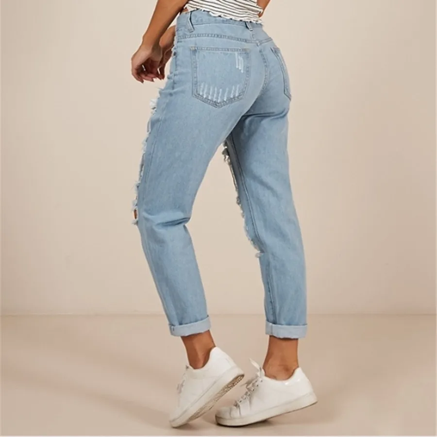 

WEPBEL Women Holes Jeans High Waist Hole Vintage Summer Women's Ankle Length Pants Trousers Fashion New