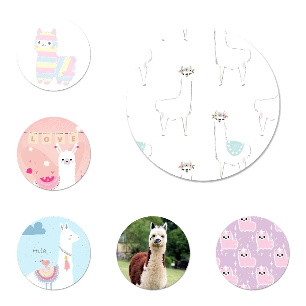 

Значки с ламой-ламой и альпаками диаметром 58 мм, значки, металлические значки для украшения одежды и рюкзака