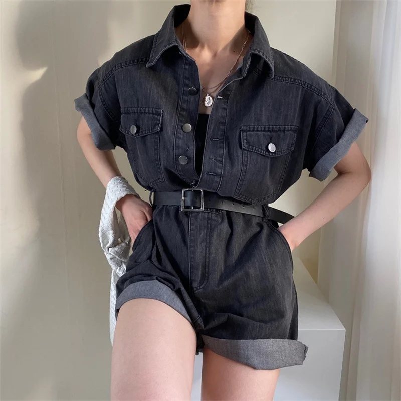 Женский джинсовый комбинезон с поясом Sungtin повседневный винтажный высокой