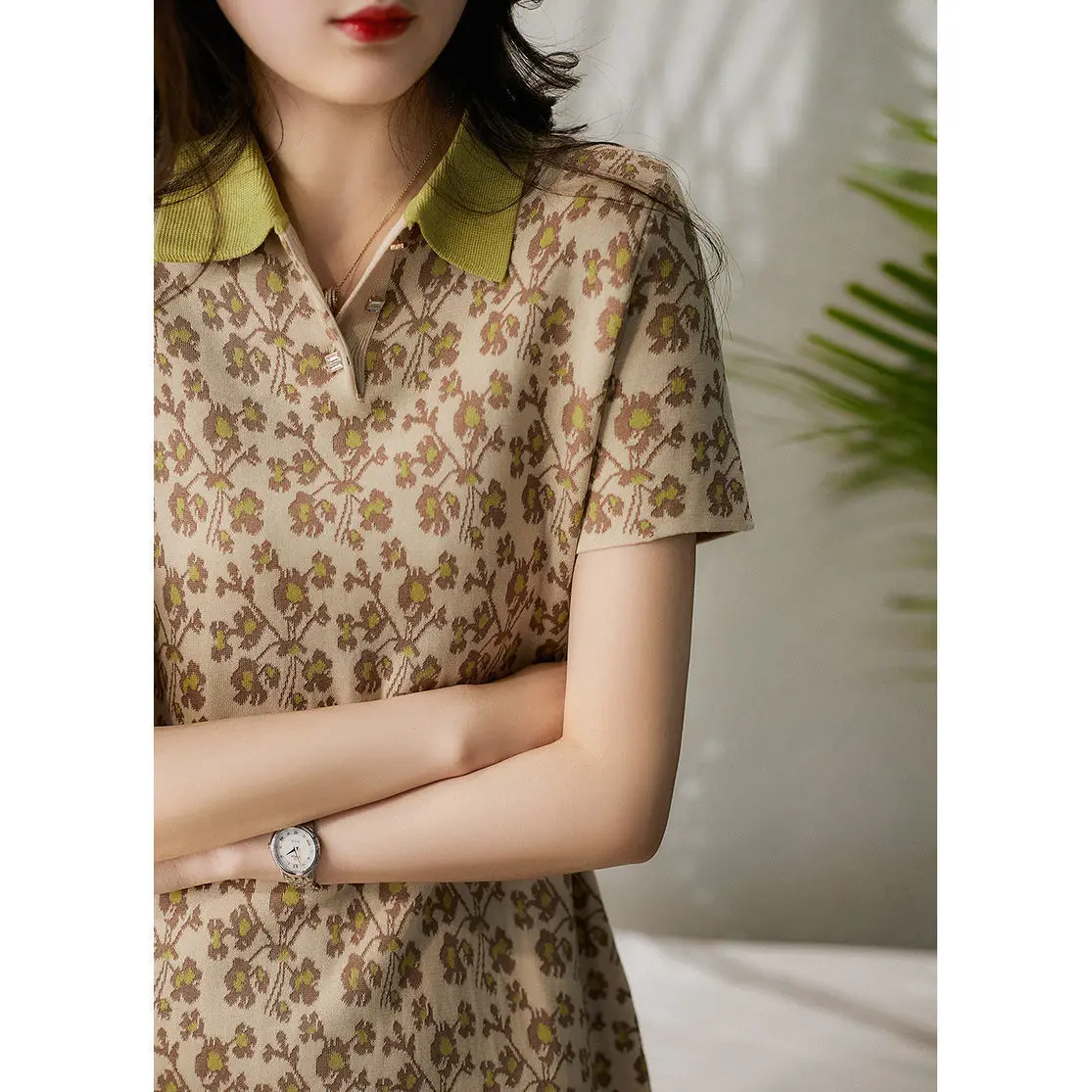 

2021 Summer New Style Spring Summer Travel Elegant Temperament Versatile Season Garden Flower Polo Collar Floral Dress