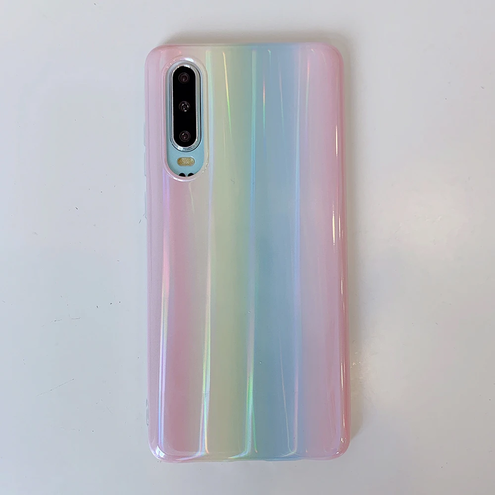 

Luxury Rainbow Gradient Laser Phone Case for Huawei P40 P30 P20 Pro Mate 20 30 Pro Nova 5 Soft Phone Protective Back Cover