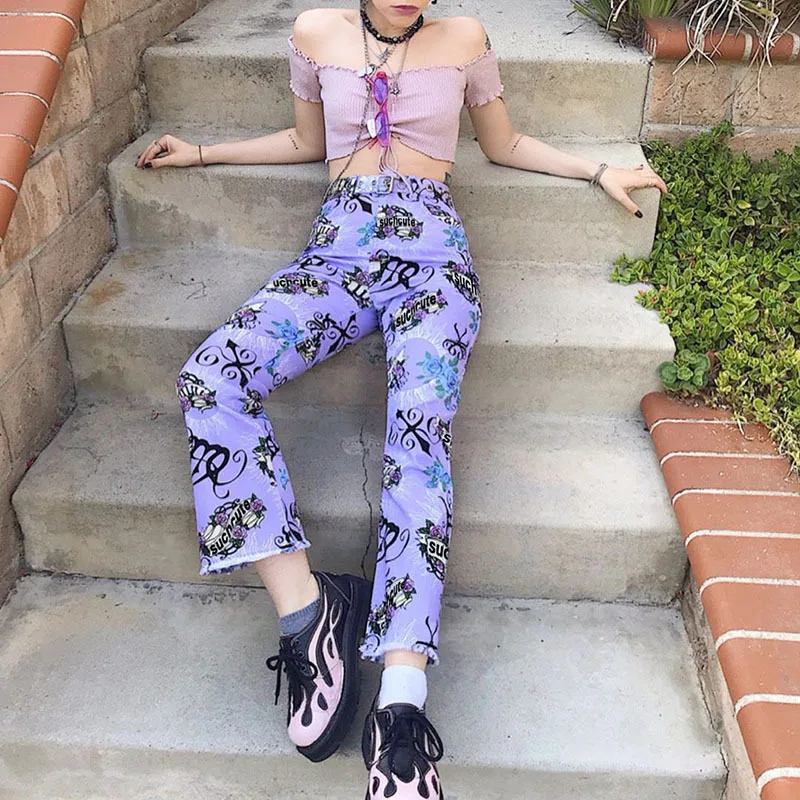 

Брюки женские прямые с высокой талией, с принтом