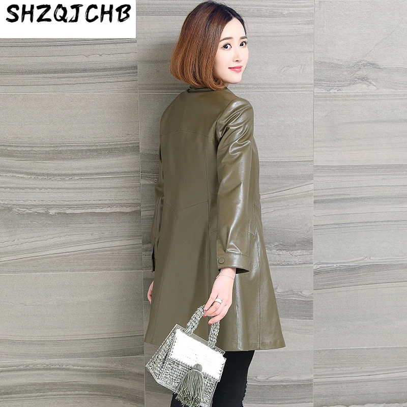 

SHZQ 2021 новая кожаная одежда женская средней и длинной ветровка из овечьей кожи маленькая юбка приталенная весна и осень C