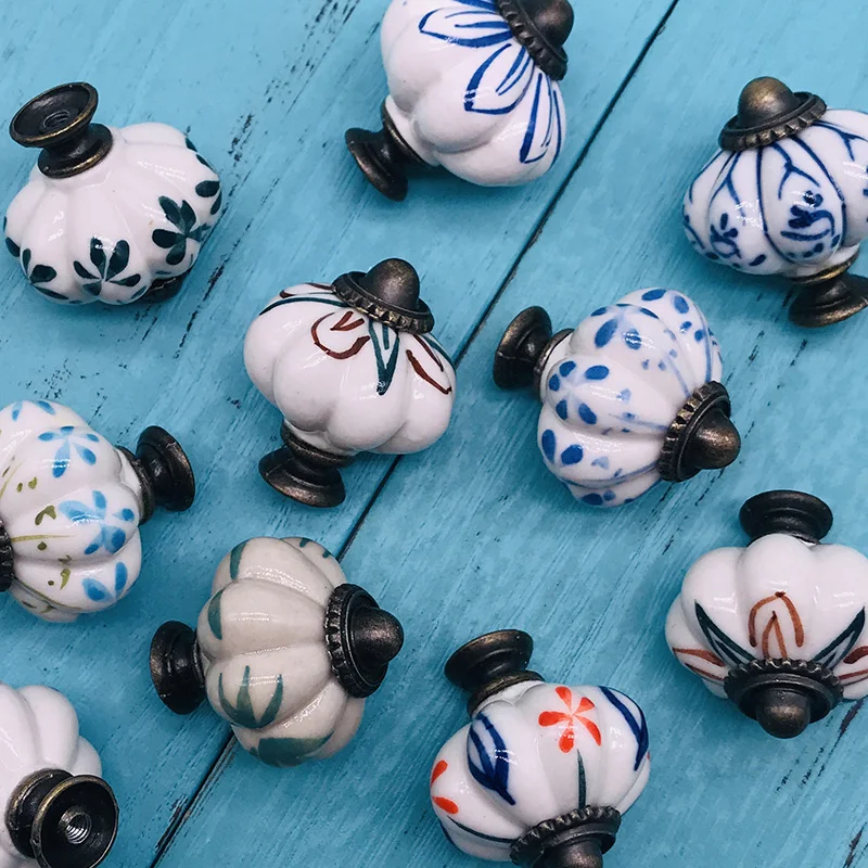 1 шт. 34 мм Тыква Форма Керамика ручки шкаф тянет ящик шкафа фурнитура для кухонной