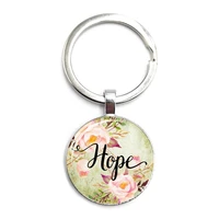 flower caption key ring glass cabochon car key pendant male and female keychain gift jewelry