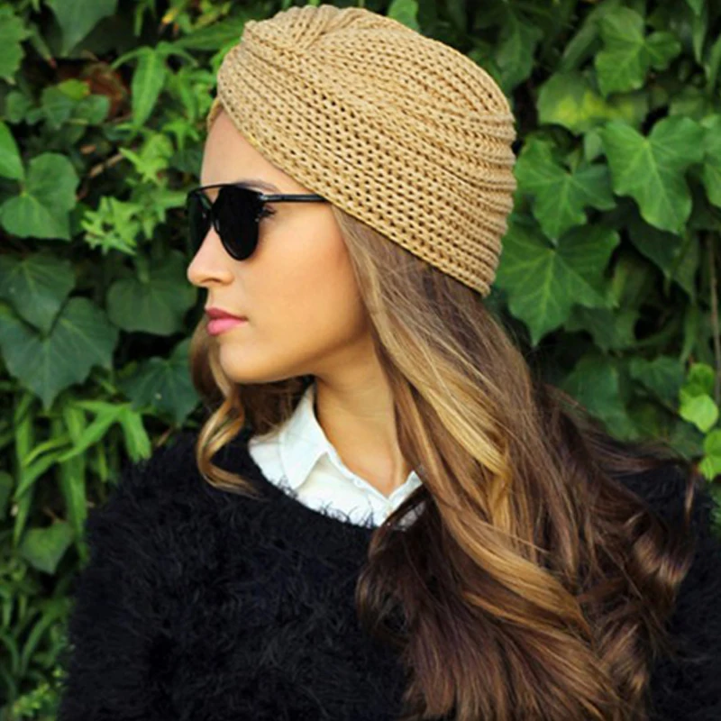 Женская мусульманская Вязаная Шапка бини в стиле хиджаба тюрбан крест накрест