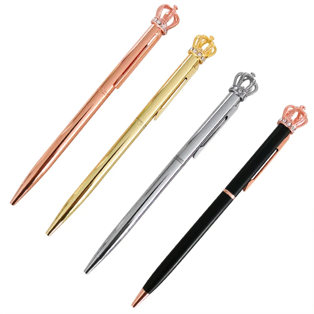 

1 Pc Metal Clip Crown Signing Pens Gold Sliver Diamond Crystal Ballpoint Pen For School Office Stationery Ballpoint Pen 1mm