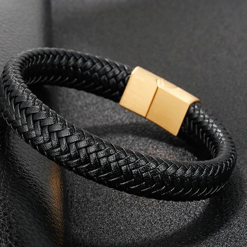 Роскошные нержавеющая сталь Магнитный кожаный браслет 1 5 см коричневый ручной