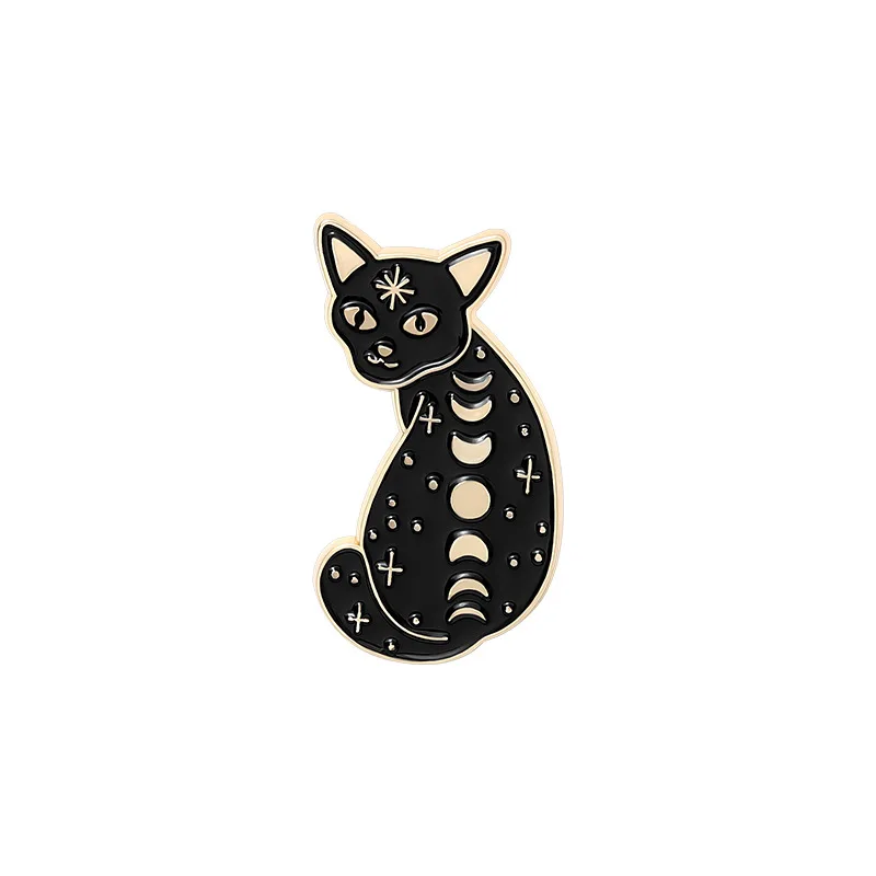 

Cartoon Creative Chesire Cat Cute Animal Night Cat smart Function Alloy Brooch, Cute Black Cat Moon Shape Body Jewelry
