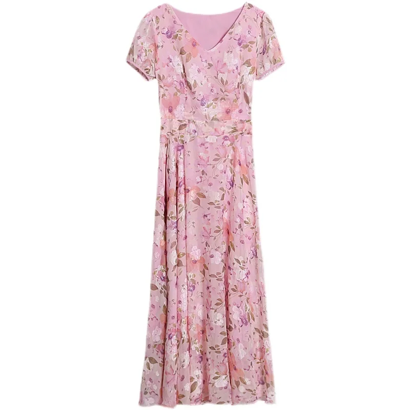 

Plus Size Vintage Print Pink Beach Maxi Sundress 2021 Floral Chiffon Boho Midi Dress Summer Elegant Women Bodycon Party Vestidos