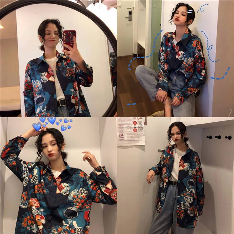 

vintage streetwear blusas mujer de moda oversize print shirts women blouses fashion brand long sleeve ladies tops Harajuku new