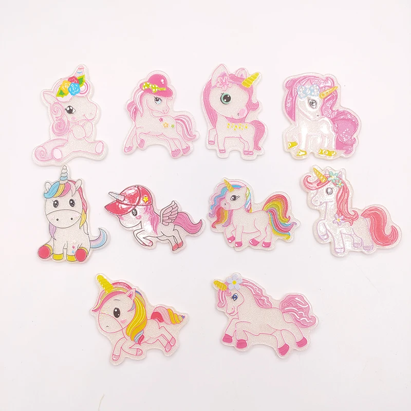 

10Pcs/Lot Cartoon Acrylic Patch Unicorn Flatbeads For Keychain DIY Pendant Children's Hair Clip Accessories