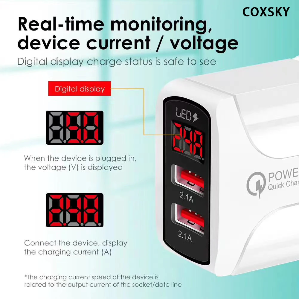 

Smart Wireless Monitor Current and Voltage 5V Cell Phone Fast Charging Plug Multi-port USB Adapter with Display Screen