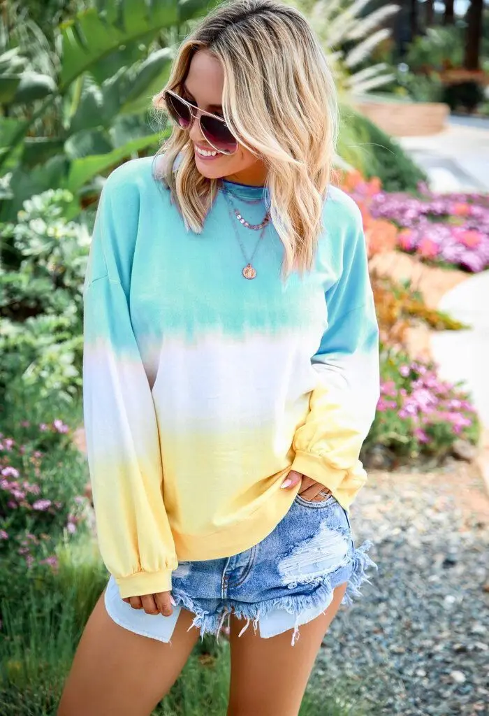 LZEQuella Women Autumn Winter Gradient Color Print Hoodies Sweatshirt Casual O Neck Long Sleeve Pullovers Female Tracksuit Top