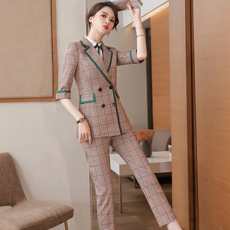 Novelty Plaid Formal OL Styles Women Business Suits Half Sleeve Spring Summer Professional Ladies Office Work Wear Blazers | Женская