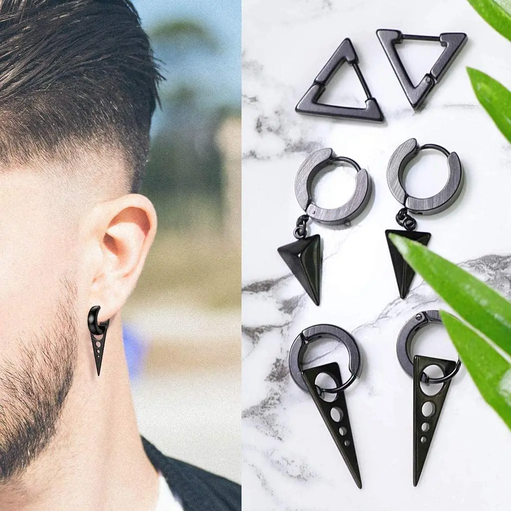 Lvcky 4 пары треугольные серьги гвоздики из нержавеющей стали для мужчин и женщин