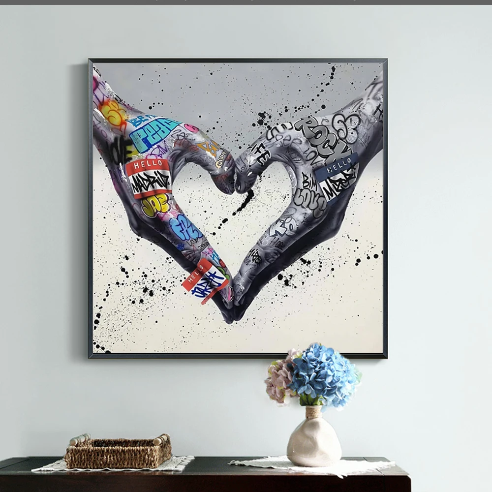 Граффити жест любовь уличного граффити холст настенная живопись Плакаты и