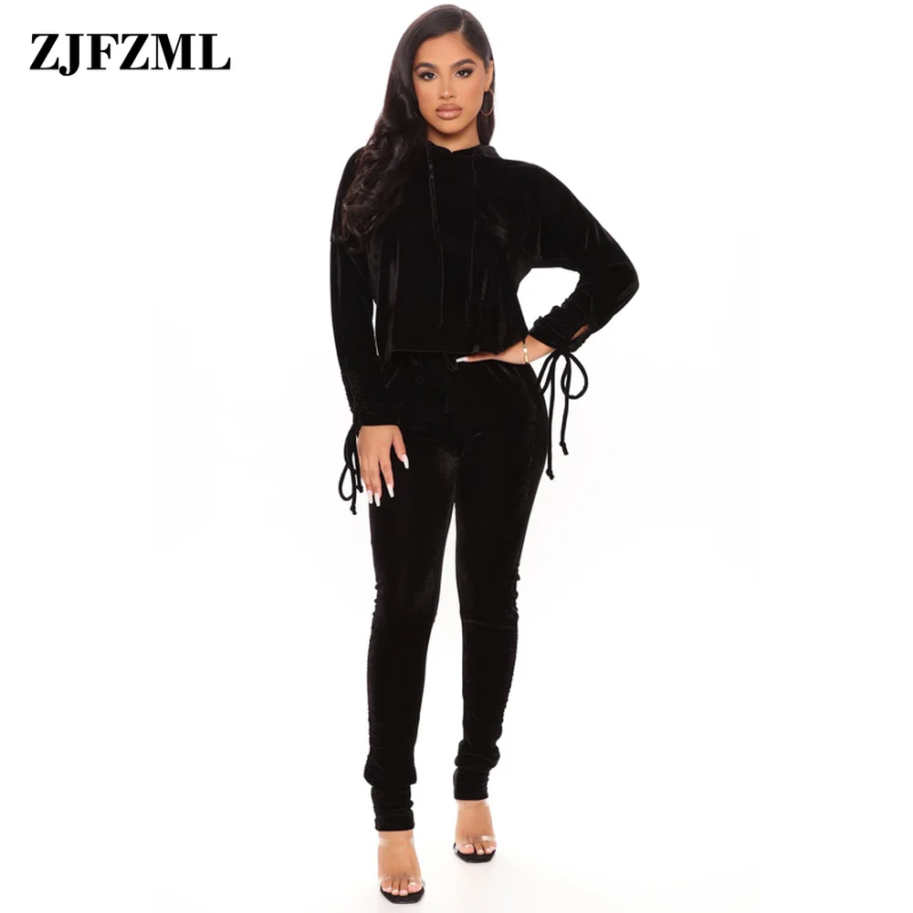 

Осенне-зимний Бархатный комплект из двух предметов, подходящий наряд, спортивный костюм для женщин, толстовка с капюшоном и длинным рукавом...