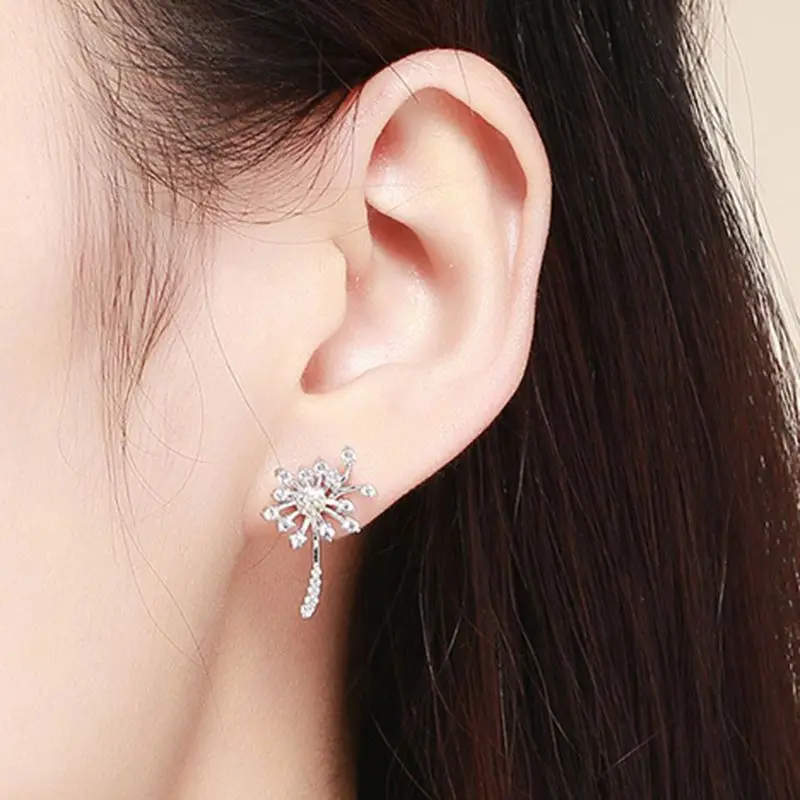 

Irregular Dandelion Design Inlaid Zircon 925 Silver Stud Earrings Women Charming Jewelry for Birthday Party Valentine's Day Gift