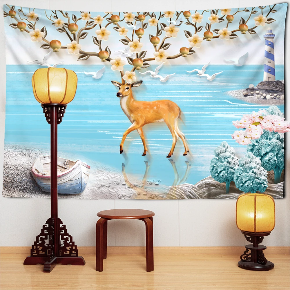 Цветок Sika гобелены с оленями настенный Рог цветение сливы Настенный декор