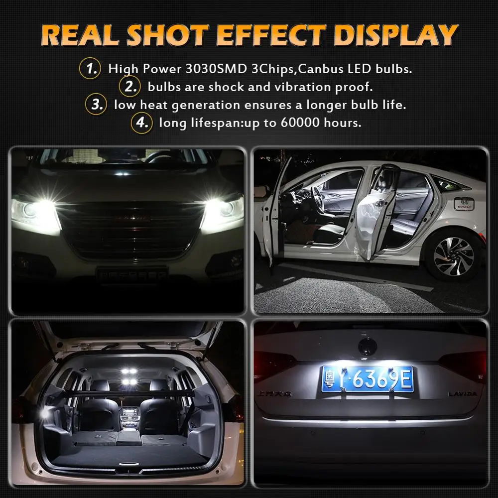 

10x T10 W5W 194 Led Bulbs License Plate Vanity Mirror Lights Car LED Side Light 12V For Hyundai Tucson 2017 I30 White Red Amber