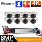 H.265 8CH 4K POE NVR Kit распознавание лица система видеонаблюдения Антивандальная комнатная 8MP купольная IP-камера аудио P2P видео наблюдения