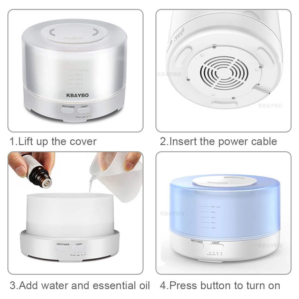 

LED Lights Electric Aromatherapy Oil Aroma Diffuser 8 kinds FragranceWith 500ml Remote Control Ultrasonic Air Humidifier