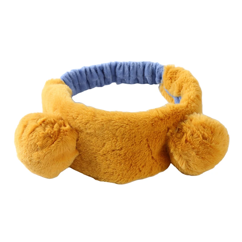Повязка на голову женская эластичная лента для волос с помпоном в виде медвежьих