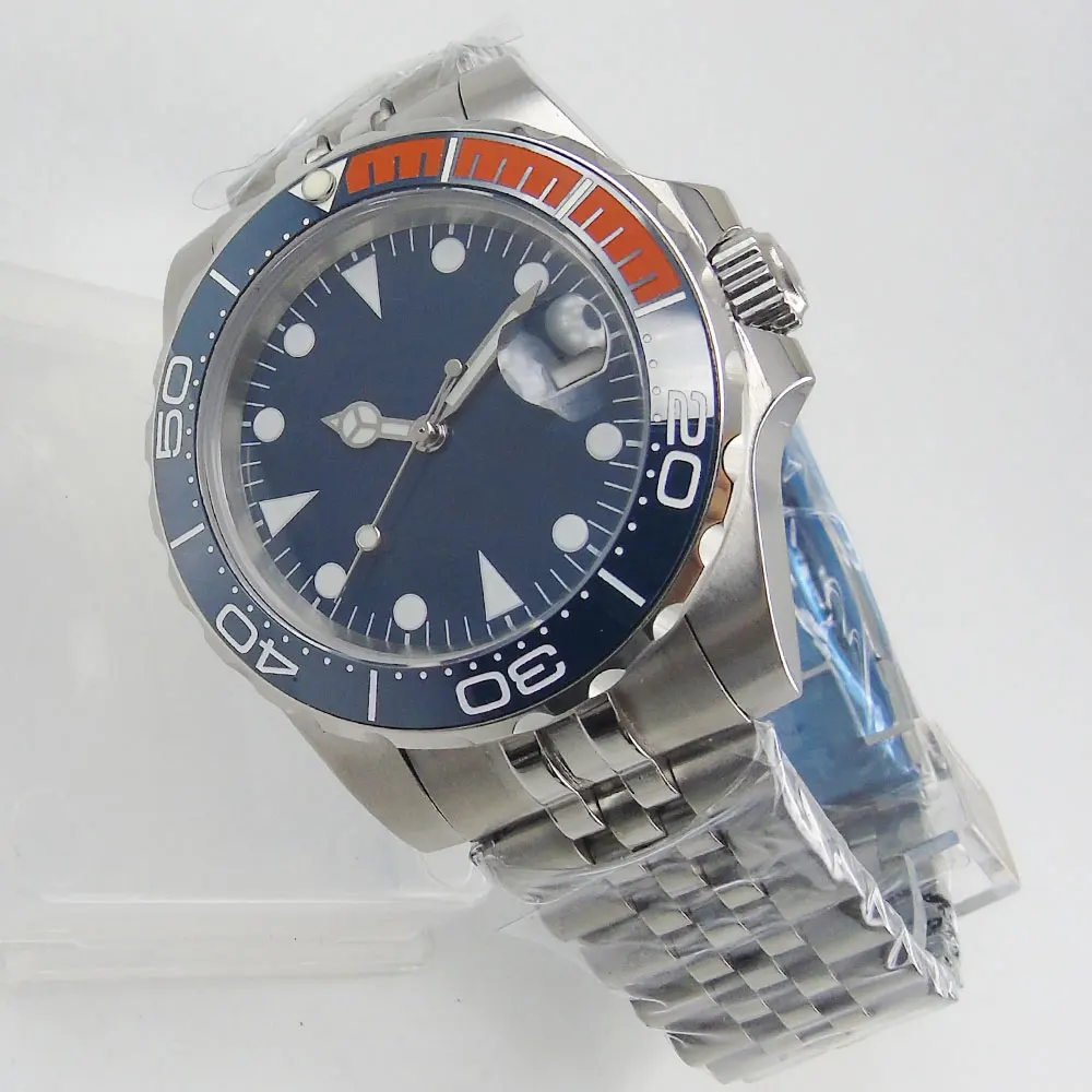 BLIGER 40mm Blue Men Wristwatch Sapphire Glass MIYOTA Automatic Movement Jubilee Band Rotating Bezel