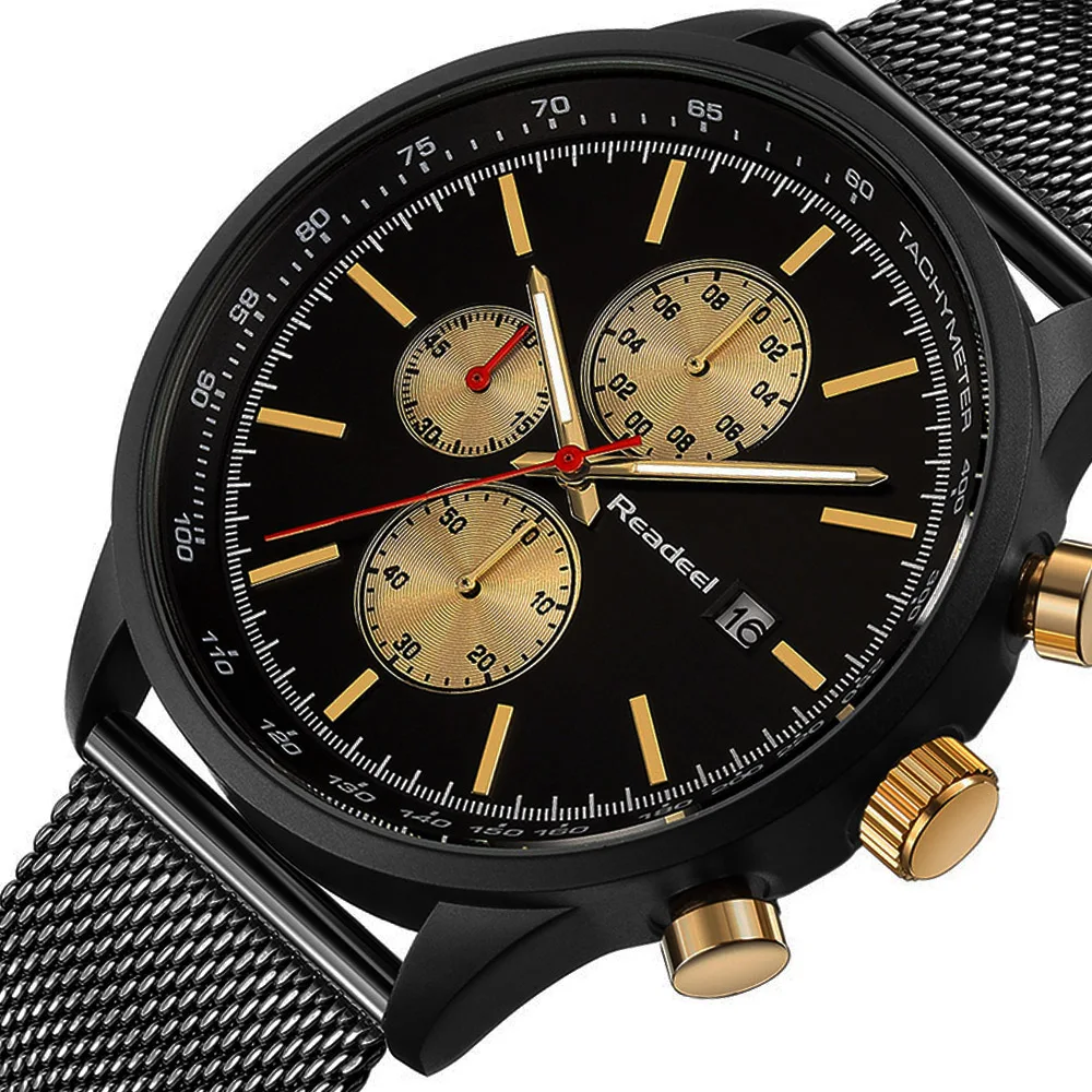 Часы наручные мужские с хронографом спортивные аналоговые кварцевые сетчатым