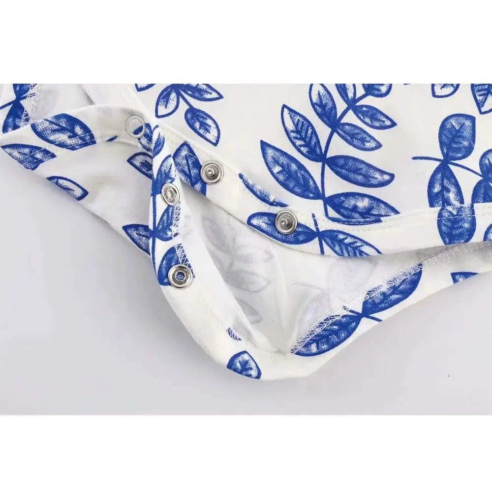 Детский комбинезон с длинным рукавом и принтом синих листьев|Ромперы| |