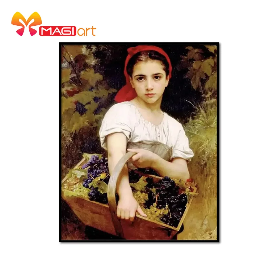 

Cross stitch kits Embroidery needlework sets 11CT water soluble canvas patterns 14CT Western style Grape Picking Girl-NCMP029