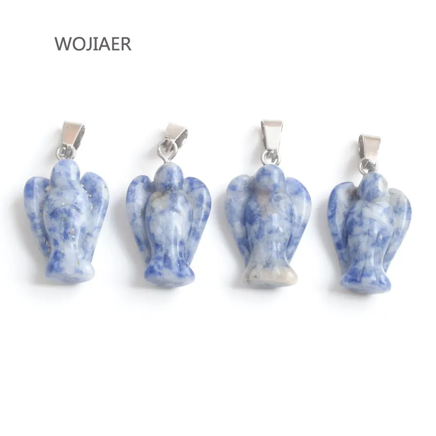 

WOJIAER 1Pcs Angel Pendant Energy Natural Green Jades Stones Bead Reiki for DIY Necklaces Trendy Jewelry ZM0445C
