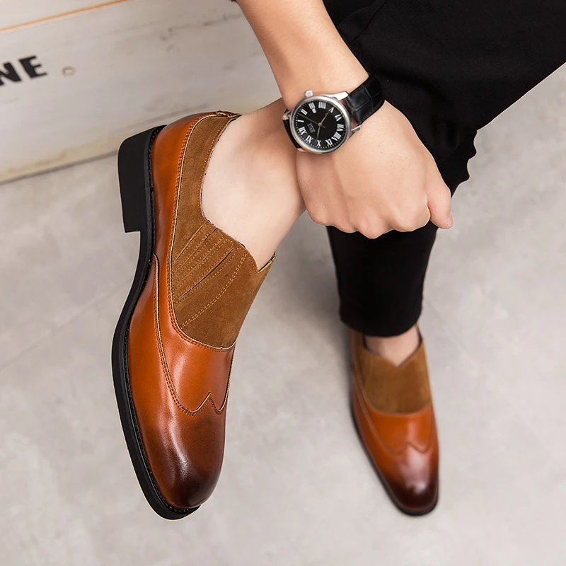 Social Shoe Male Slip on Shoes Men Leather Italian Formal Elegant Flat Party Dress Fitness Brown Black Grey | Обувь