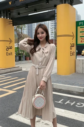 

Spring Summer Pleated Dot Slim Midi High Waist TurtleNeck Women Female Lady Dress