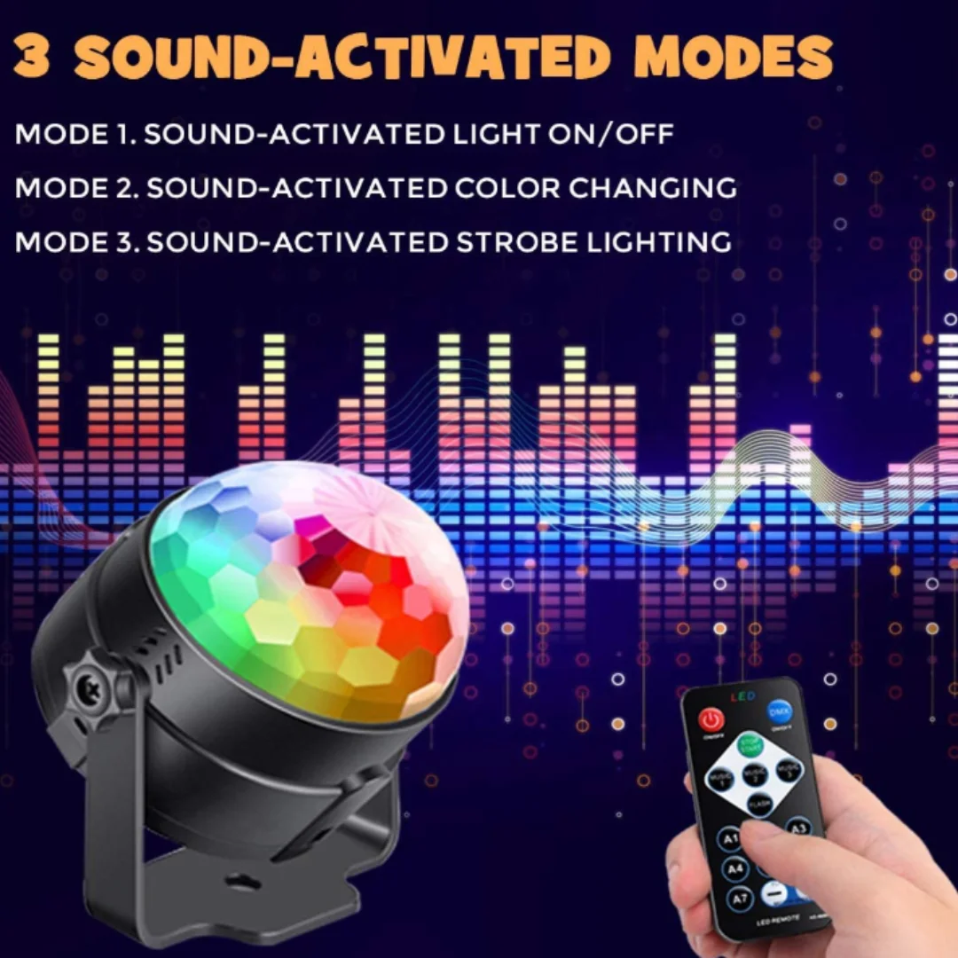 

Sound Activated Party Lights with Remote Control Dj Lighting, RGB Disco Ball Light, Strobe Lamp 7 Modes Stage Party Light