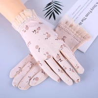 howfits spring summer driving gloves women touch screen uv sun against thin cotton lace flower fashion nonslip gloves mittens