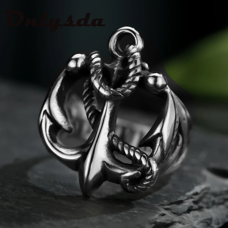 

Onlysda New European and American Mens Gold Stainless Steel Anchor Ring Trident Totem Punk Boys Punk Hip Hop GiftOSR912