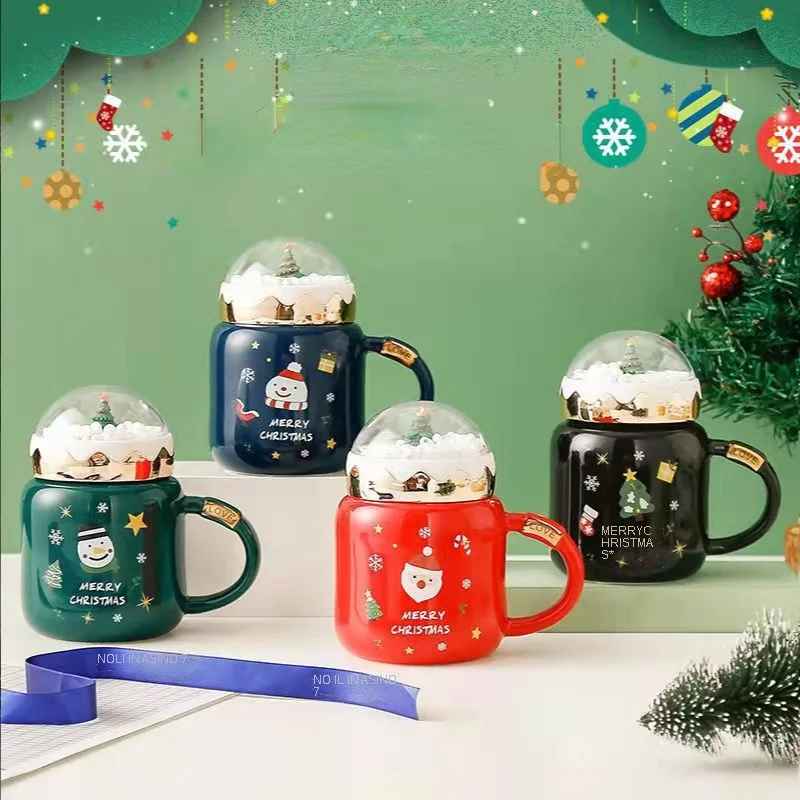 

Кружка на рождественскую елку, керамические чашки с крышкой, кружки большой емкости для офиса, дома, кофейная кружка для латте на Рождество