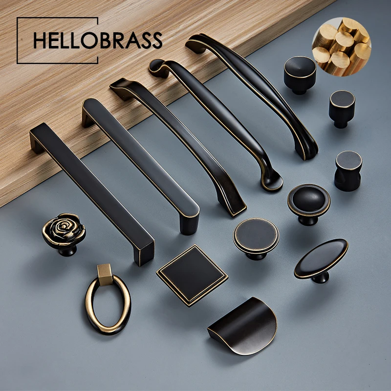 

Black Handle Pull for Furniture Solid Brass Gold Simple Kitchen Wardrobe Cupboard Closet Cabinet Knobs and Handles for Drawers