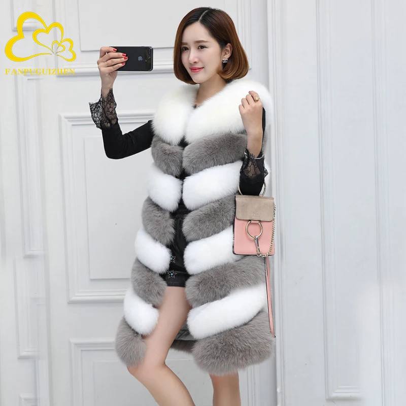 Модные пальто из искусственного лисьего меха с кожей оптовая продажа куртка