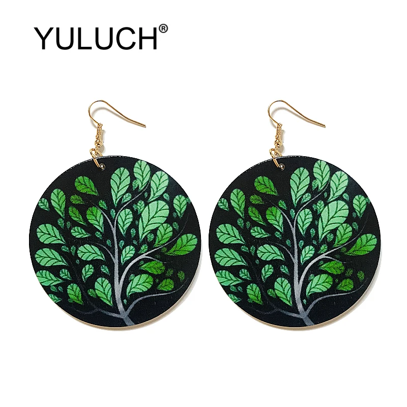 

Женские круглые серьги YULUCH, большие серьги-подвески с принтом дерева в этническом, Африканском и индийском стиле