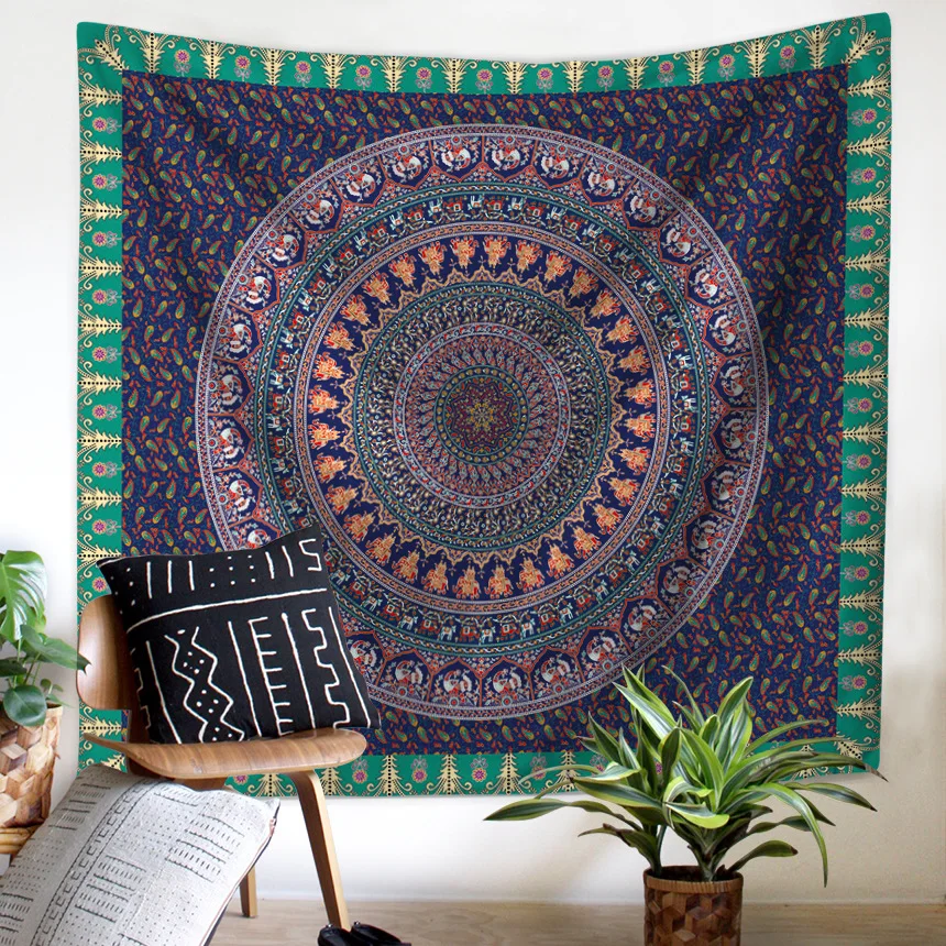 

New Mandala Elephant Print Home Tapestry Wall Hanging Decorated Beach Towel Sitting Blanket Boho Decor