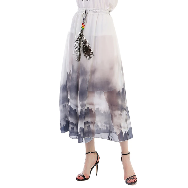 Женская шифоновая юбка в богемном стиле винтажная длинная свободная