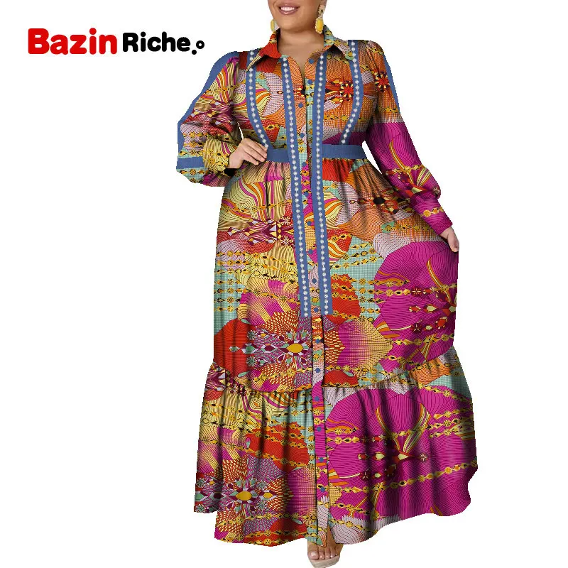 Plus Size Dresses for Women 4XL 5XL 6XL Christmas Robe Femme Women Maxi Dress with Buttons Long Type Spring Fall Clothes WY074