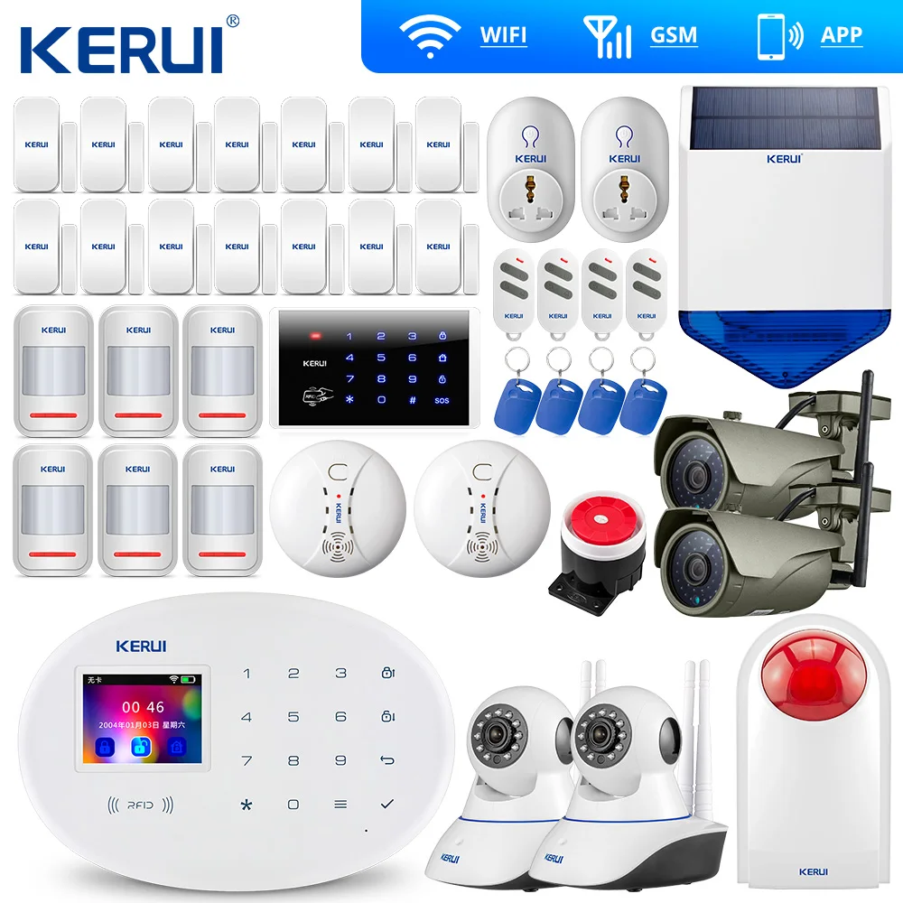 KERUI W20 новая модель беспроводная сенсорная панель WiFi GSM система охранной сигнализации приложение RFID карта Wifi IP камера умная розетка сирена