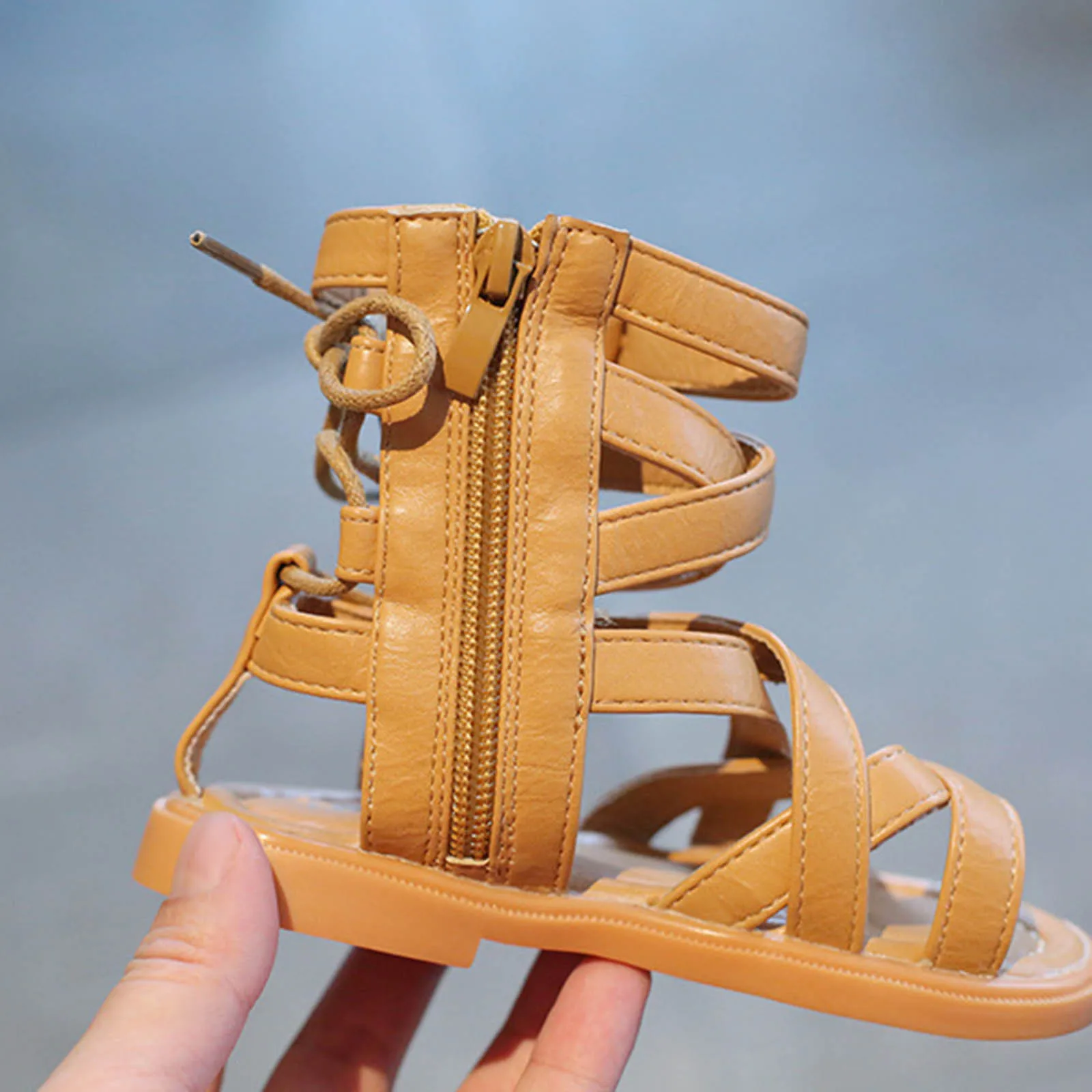 

Fashion Cross-tied Zipper Shoes High-top Gladiator Children's Princess Beach Sandals For Kids Girls Roman Sandals Baby Shoes#G30